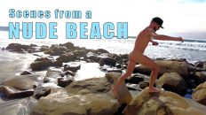 Nude Men Walk on Clothing-Optional Beach