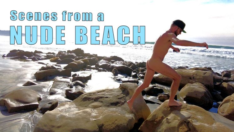 Nude Men Walk on Clothing-Optional Beach